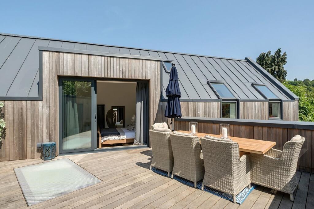 The sunny roof terrace at Hidden House