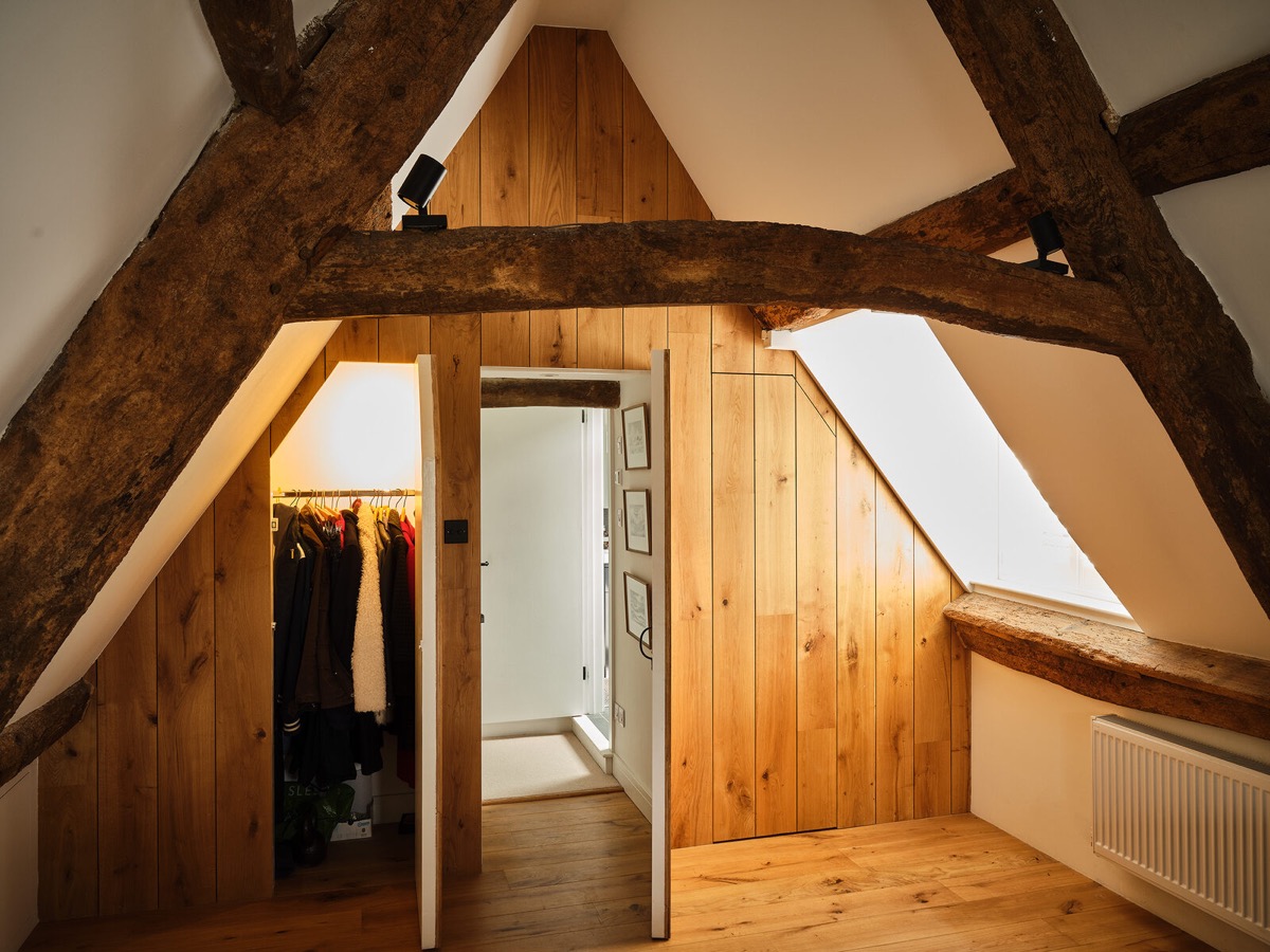 Upstairs — original timber roof structure retained and made the feature of the room.