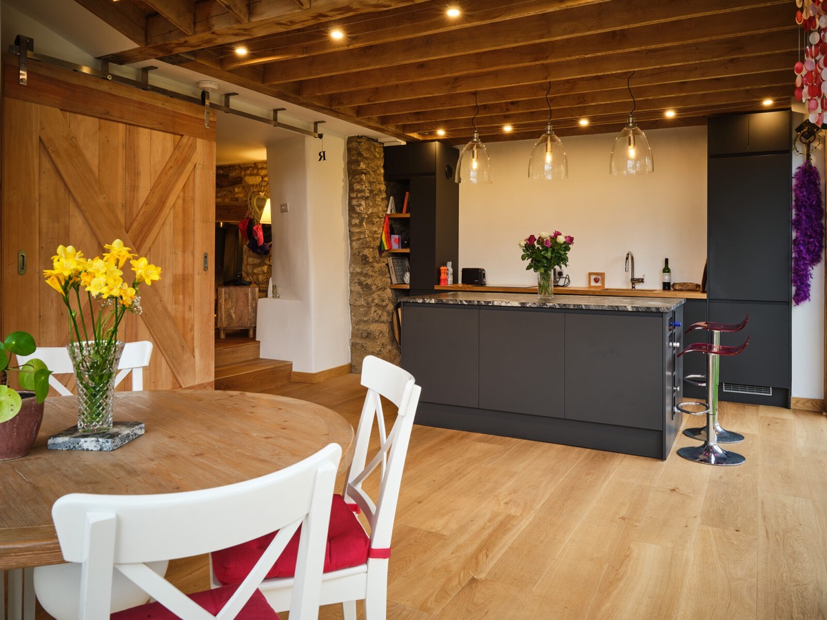 Upstairs — original timber roof structure retained and made the feature of the room.