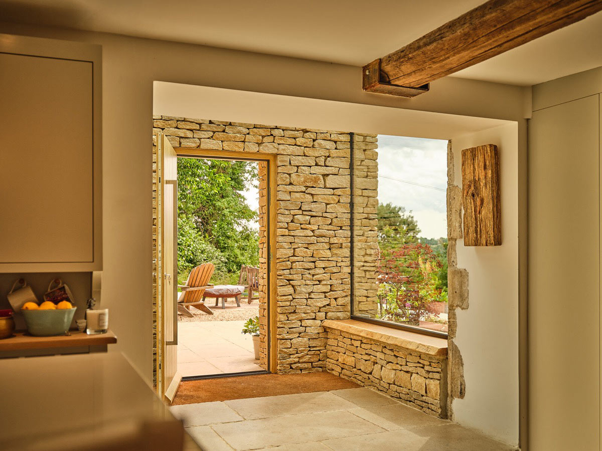 Looking from the entry through the link into the rest of the house.