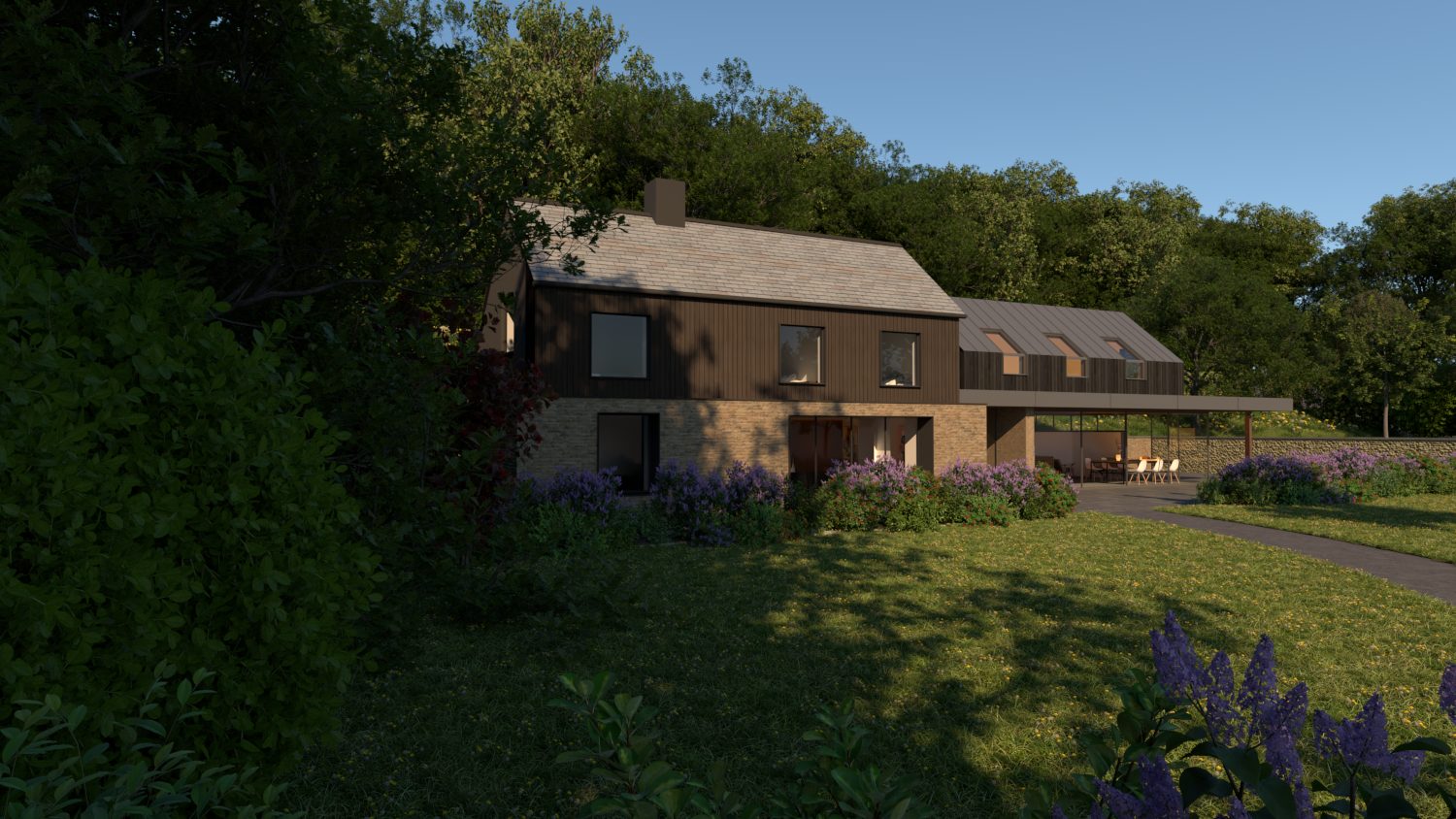 Looking from the entry through the link into the rest of the house.