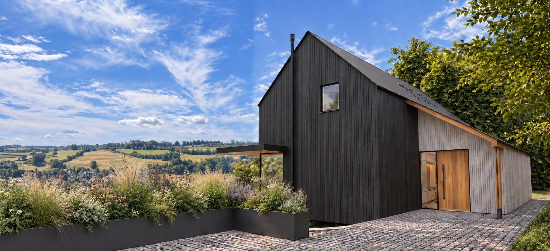 Proposed timber-clad Highwood Cottage on Bunting Hill above the Nailsworth valley